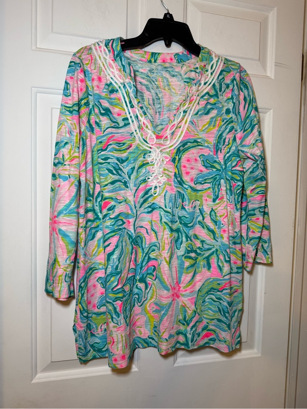 Lilly Pulitzer Kaia Knit Tunic Once In A Melon Print LARGE Embroidered Tropical